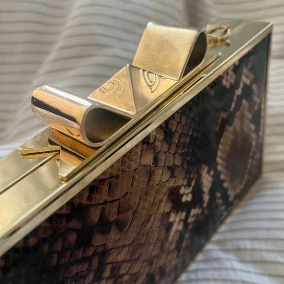 Ted Baker snakeskin with a gold bow purse - Picture 3 of 4
